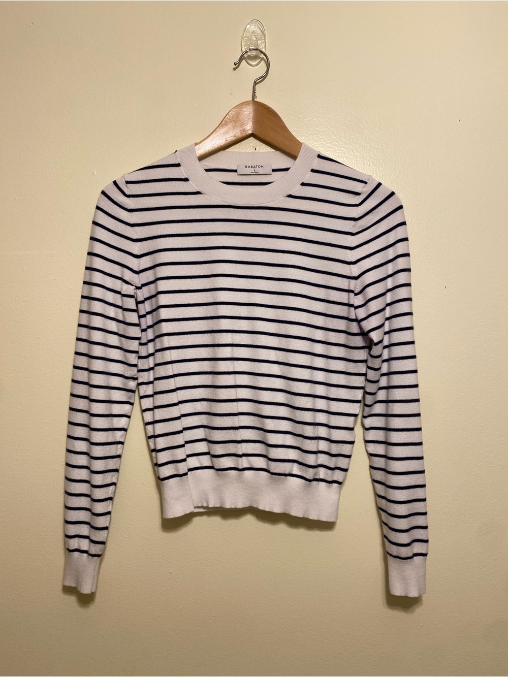 Babaton White and Navy Striped Crewneck Sweater. Size S - Picture 1 of 7